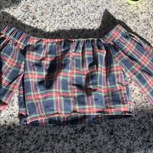 Plaid crop puff sleeve top